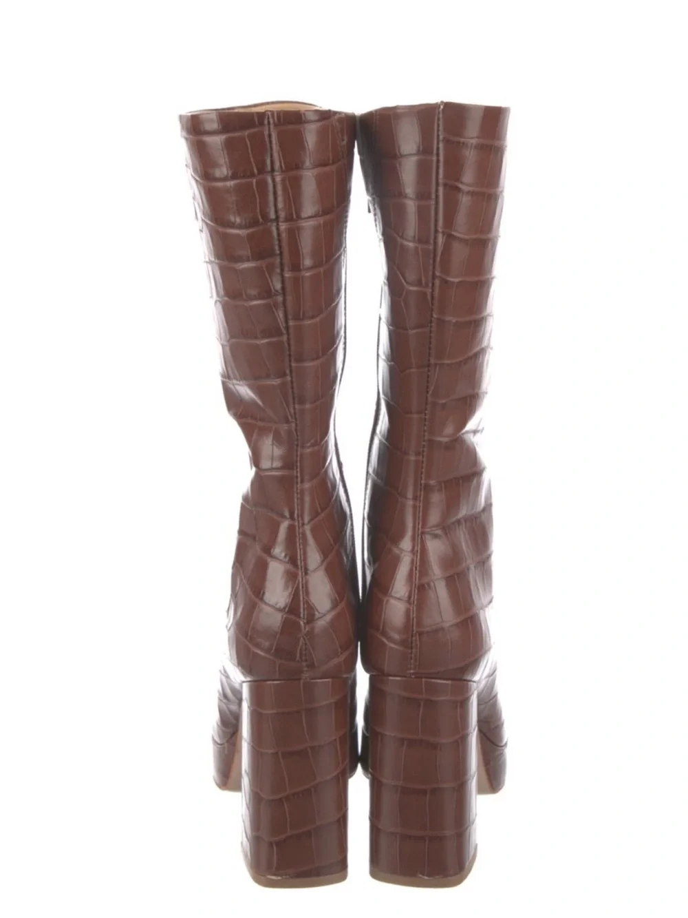 SCHUTZ Dark Brown Croc-Embossed Platform Over-the-Knee Boot